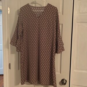 Patterned Dress with Flared Sleeves